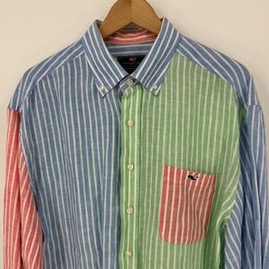 Vineyard Vines Mens XL Classic Fit Tucker Shirt Striped Linen Button Down